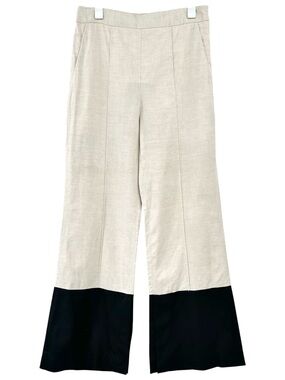 ARIAS Cream & Black Two Tone Wide Flare Leg Linen & Cotton Pants Trousers sz 8